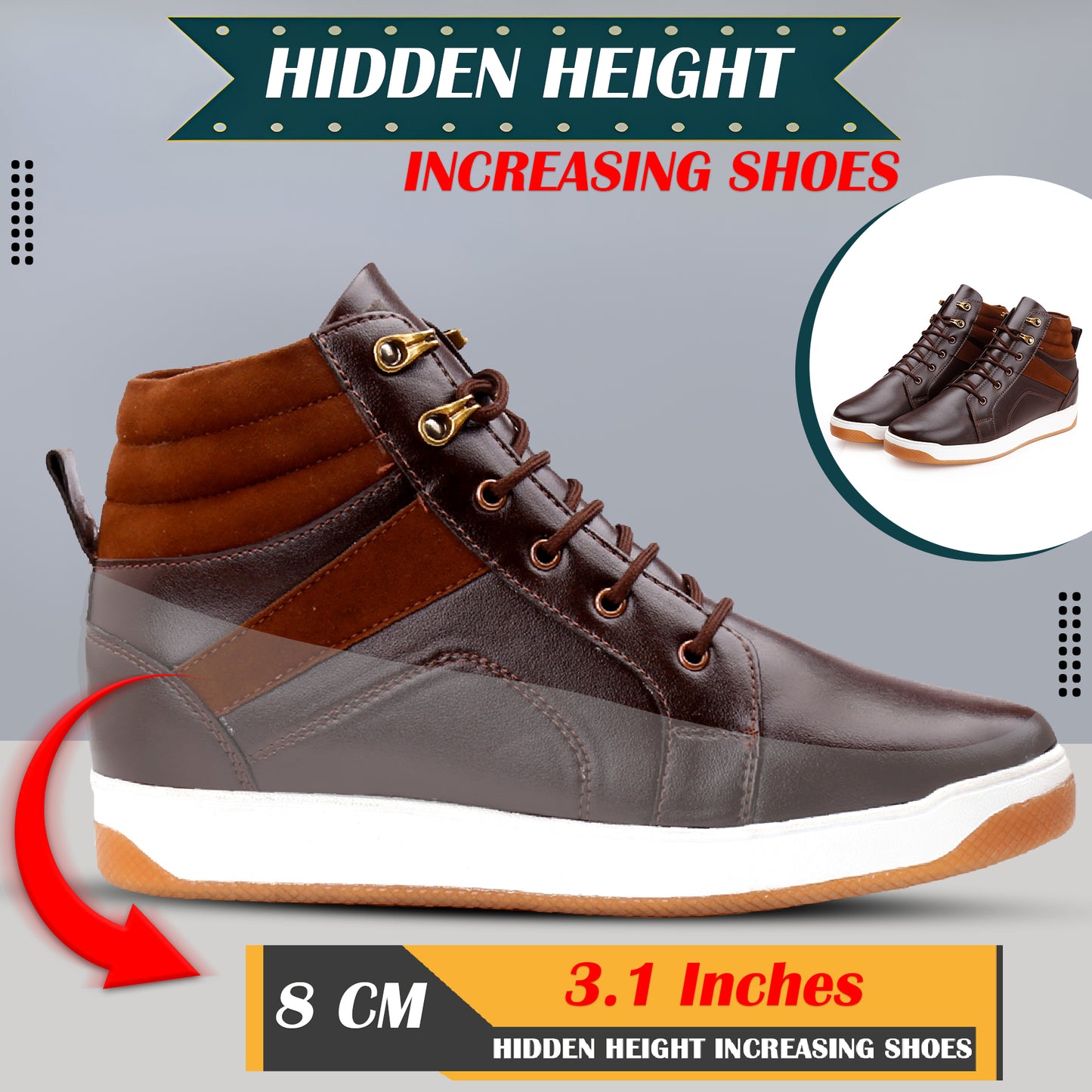 Men's 3.1 Inches Hidden Height Increasing Boots