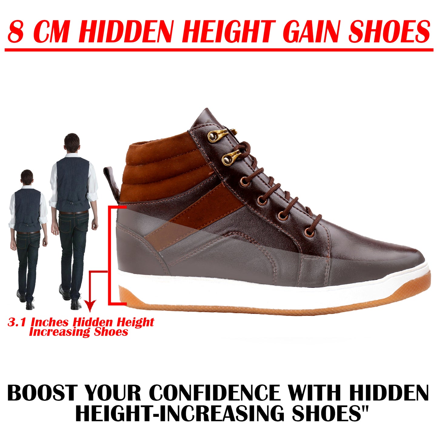 Men's 3.1 Inches Hidden Height Increasing Boots