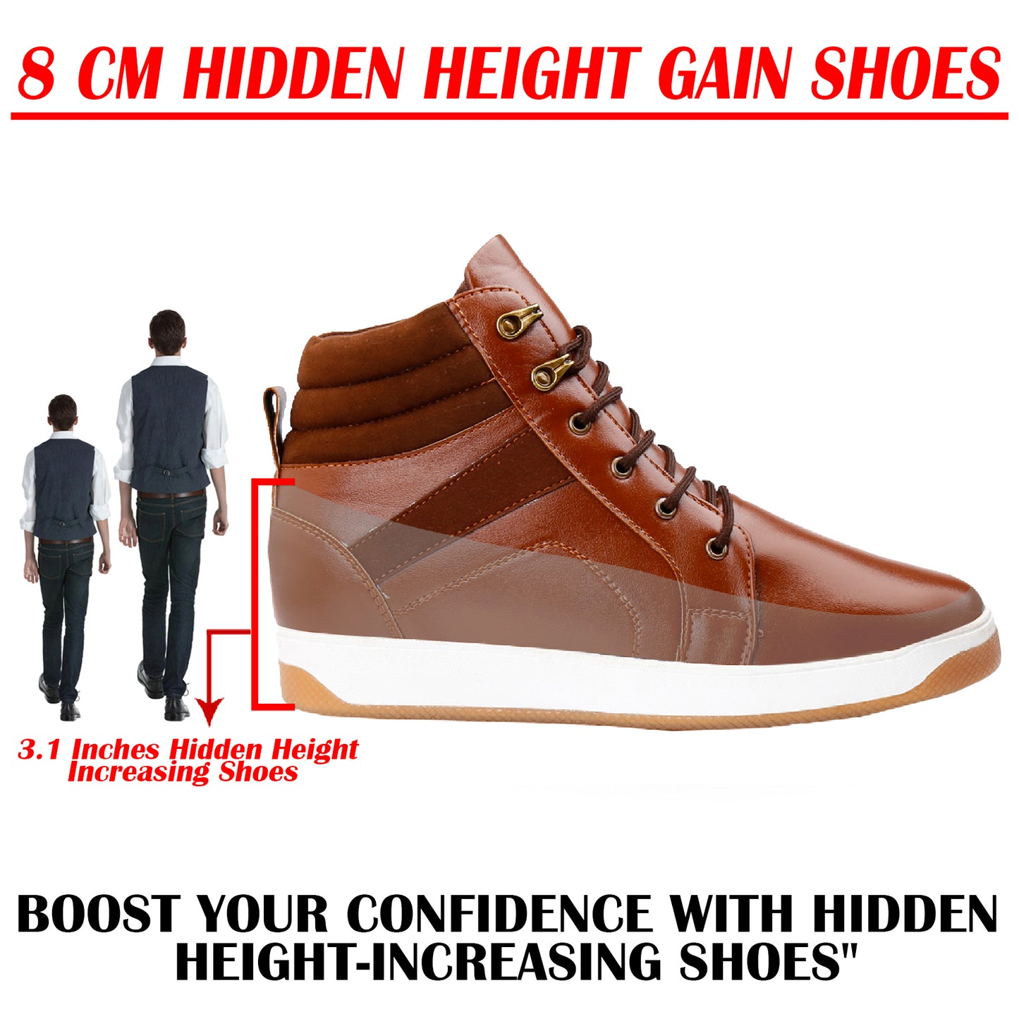 Men's 3.1 Inches Hidden Height Increasing Boots