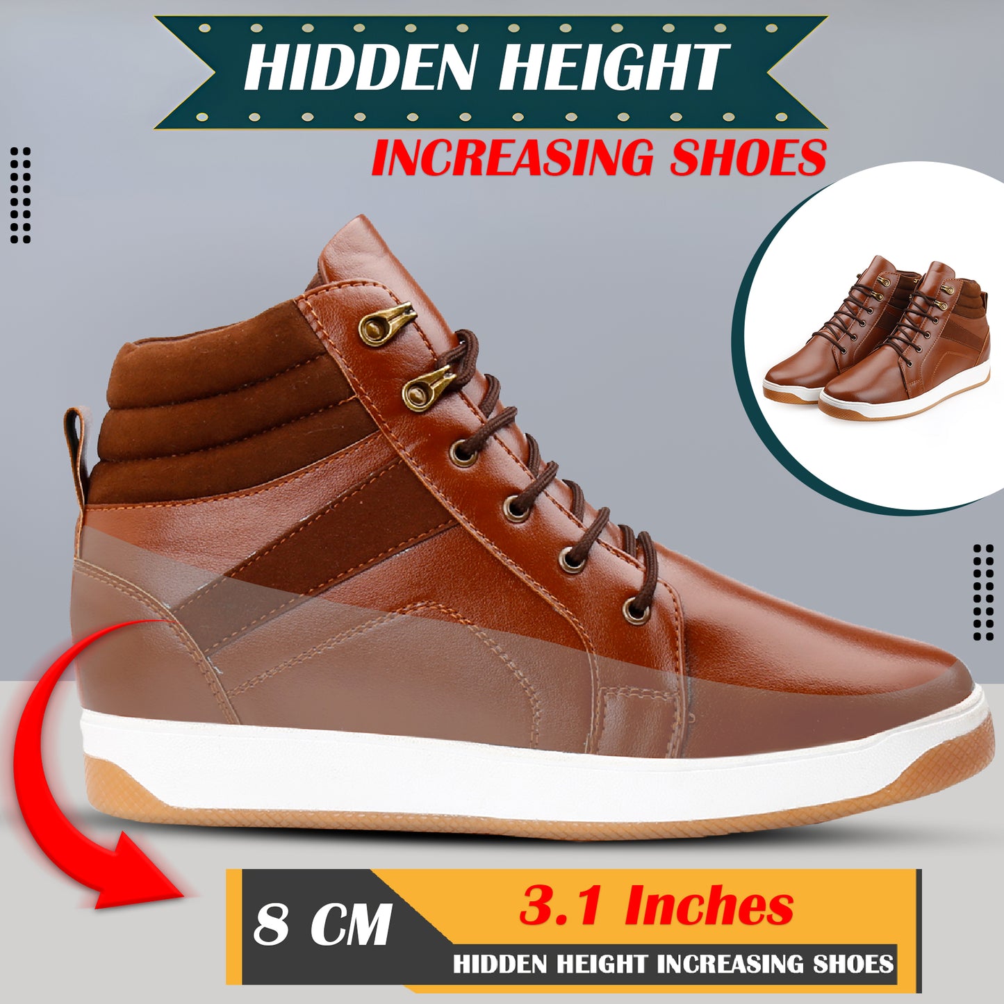 Men's 3.1 Inches Hidden Height Increasing Boots