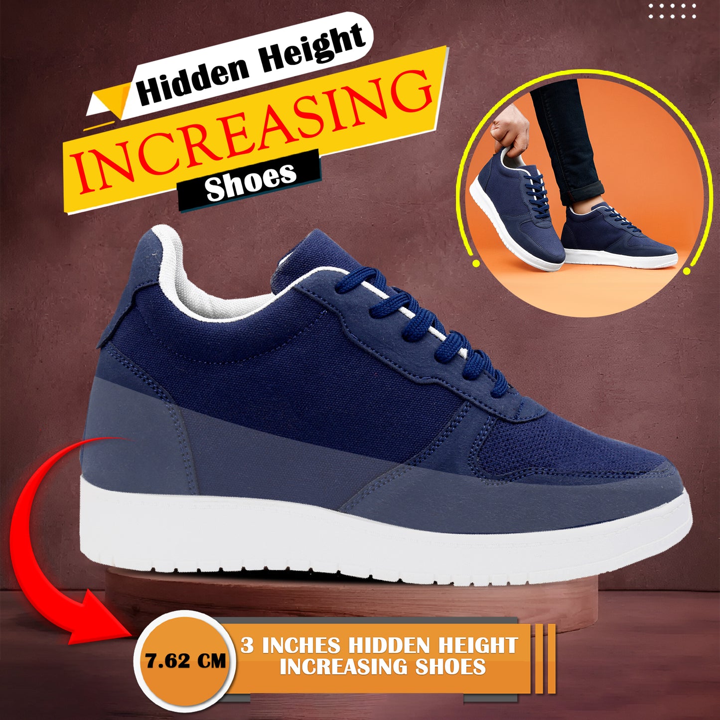 Men's 3-Inch Lift Casual Sporty Sneakers