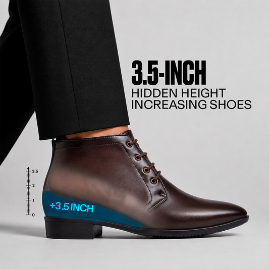 BXXY Men's 3.5 Inches Hidden Height Increasing Formal Lace-up Boot - Brown