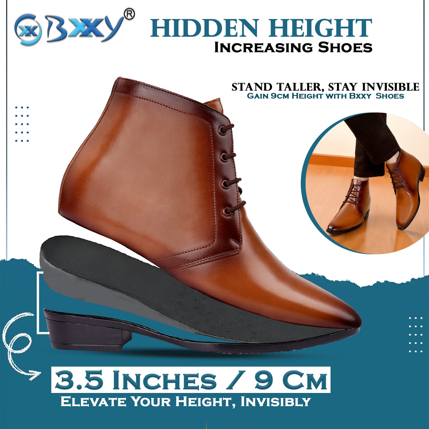 BXXY Men’s Elevator Formal Boots – Gain 3.5 Inches Height.