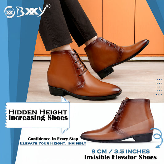 BXXY Stylish Formal Lace-Up Elevator Boots – 3.5 Inch Height Gain