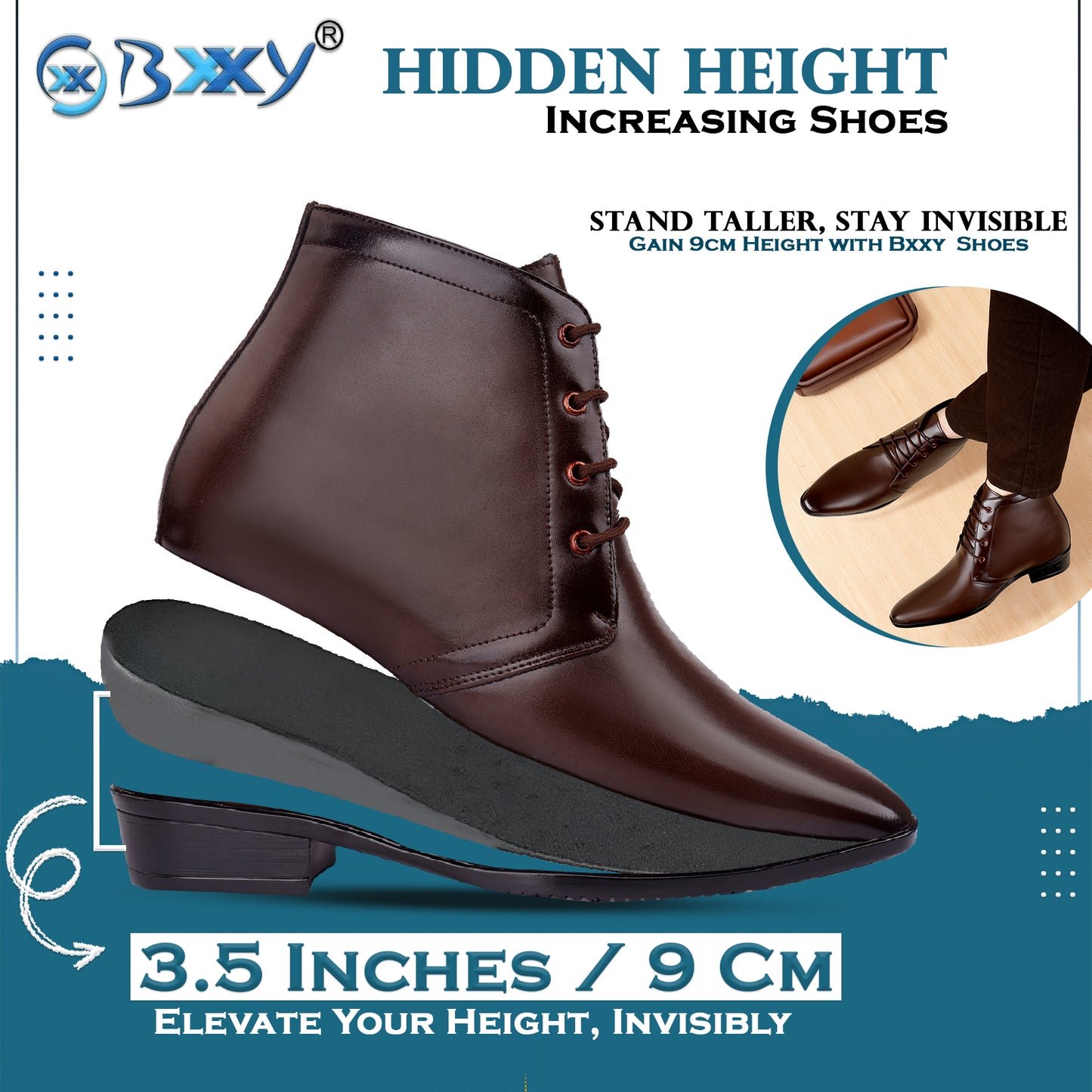 BXXY Men’s Elevator Formal Boots – Gain 3.5 Inches Height.