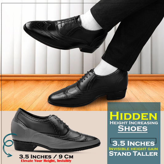 BXXY 3.5 Inches Height Increasing Formal Lace-up Brogue Shoes For Men