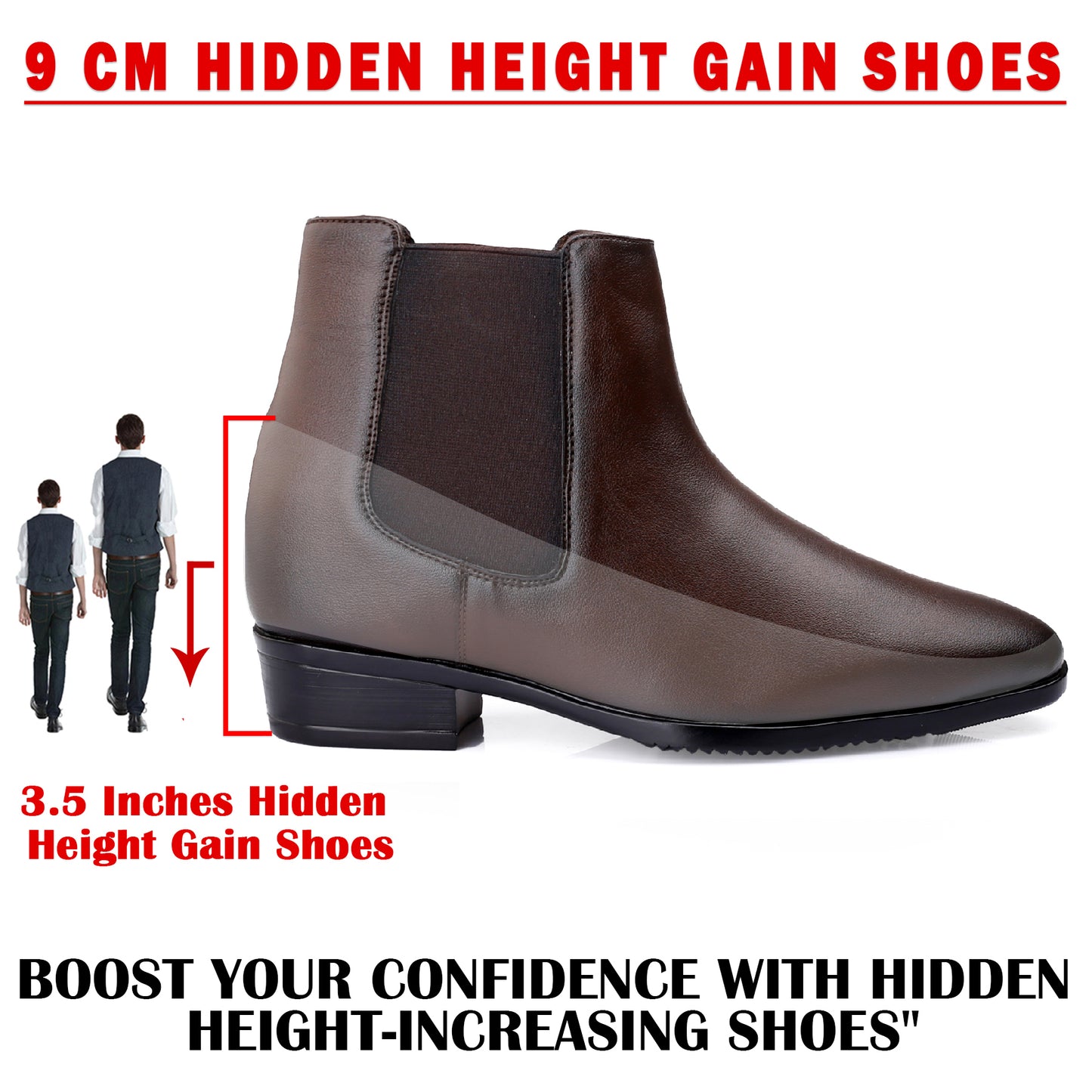 Men's Height Increasing Chelsea Boots – 3.5 Inch (9CM) Lift, Invisible Heel