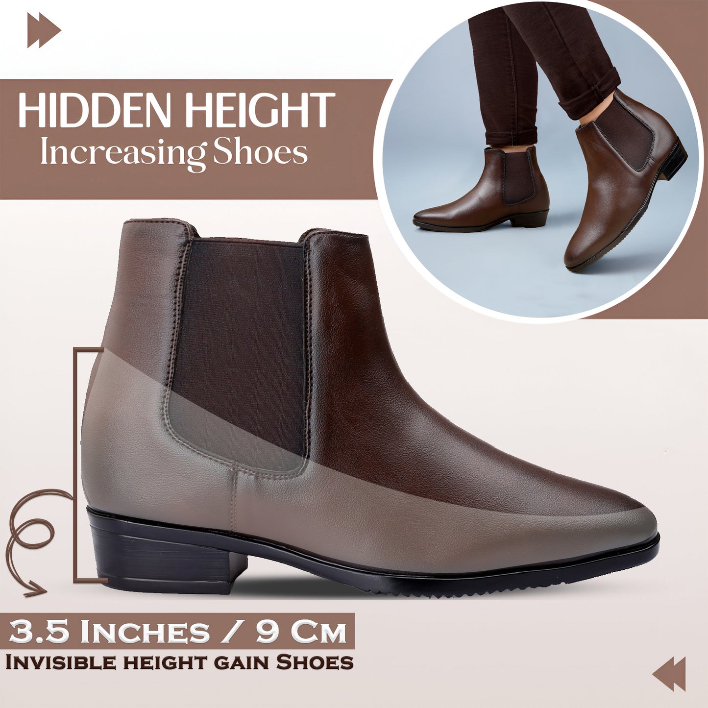 BXXY Elevator Boots for Men Hidden Height Gain upto 3.5 Inch