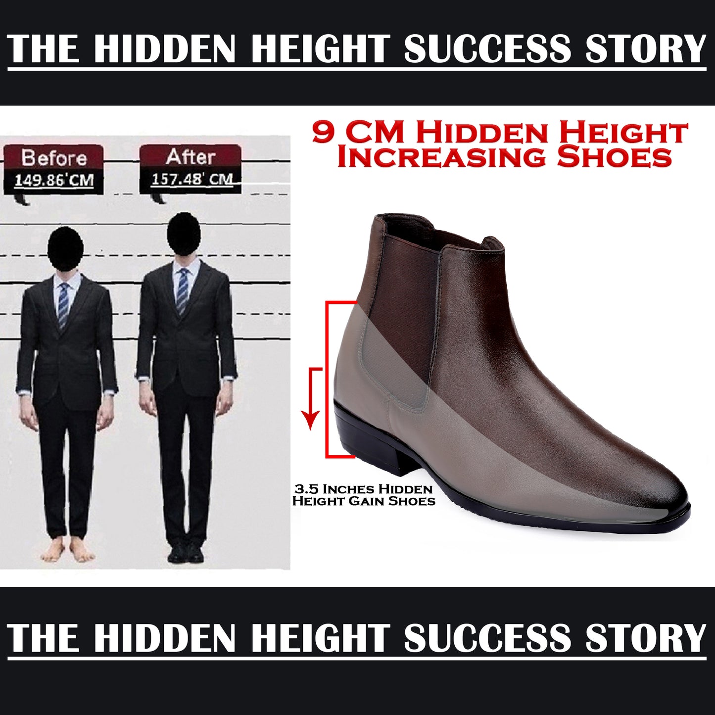 BXXY Elevator Boots for Men Hidden Height Gain upto 3.5 Inch