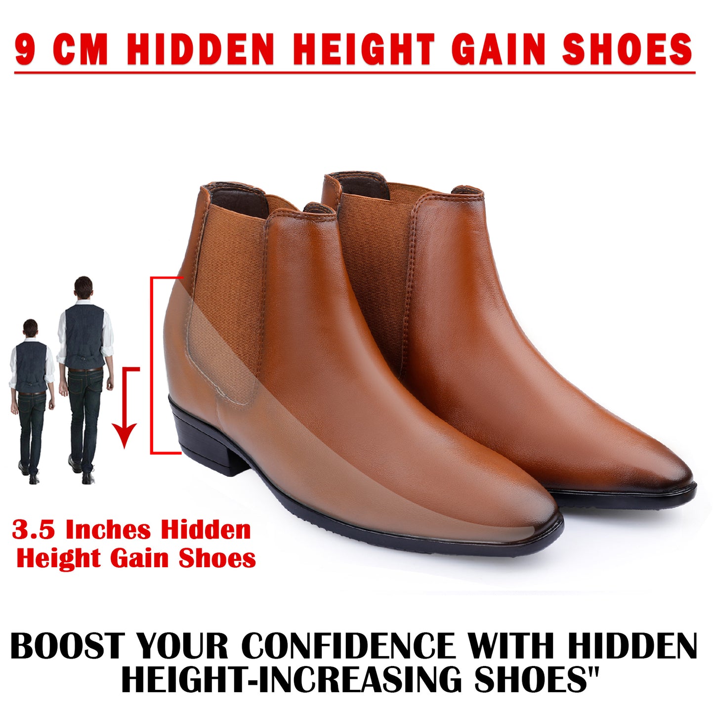 Men's Height Increasing Chelsea Boots – 3.5 Inch (9CM) Lift, Invisible Heel