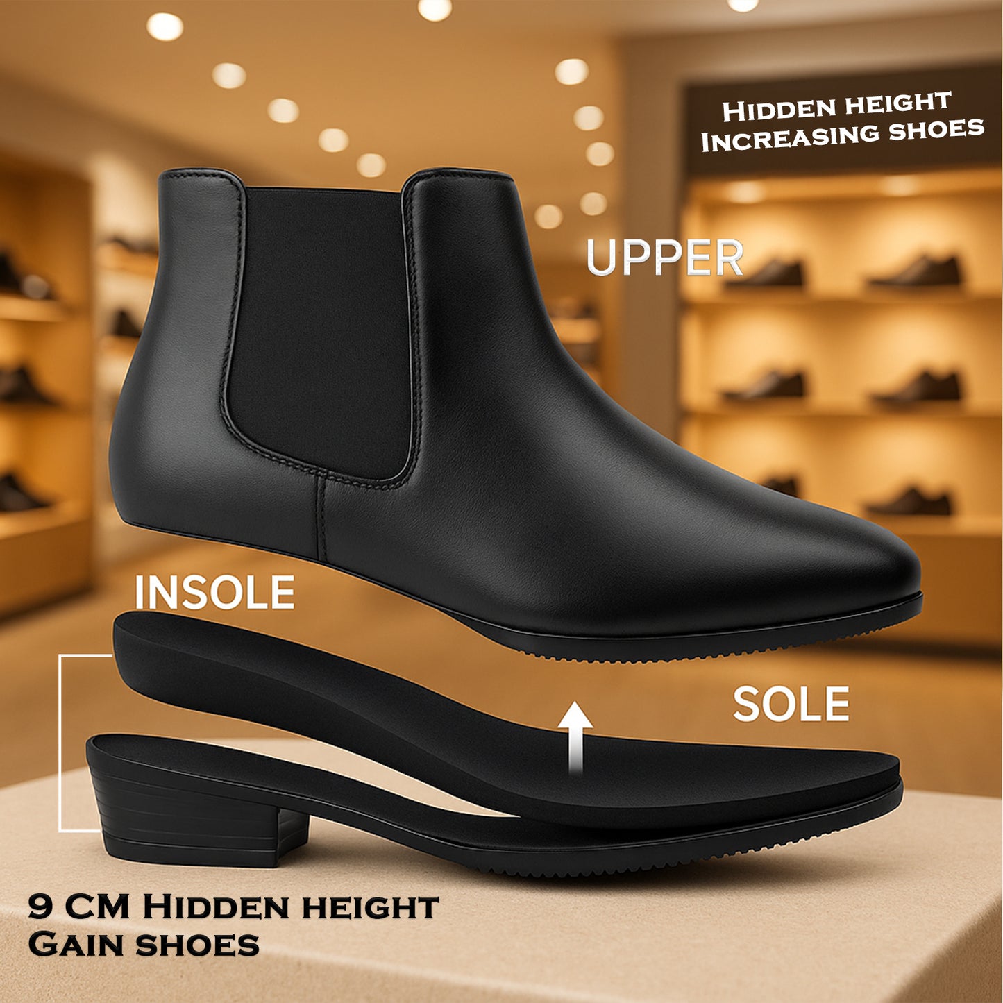 Invisible Heel Lift Chelsea Boots – Men’s 3.5” (9CM) Height Increase Dress Boots