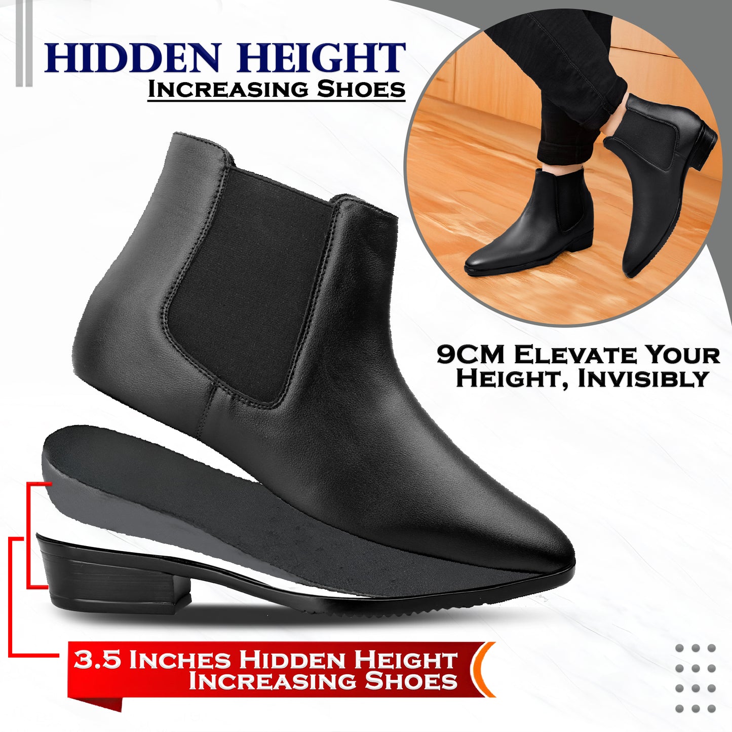 BXXY Elevator Boots for Men Hidden Height Gain upto 3.5 Inch