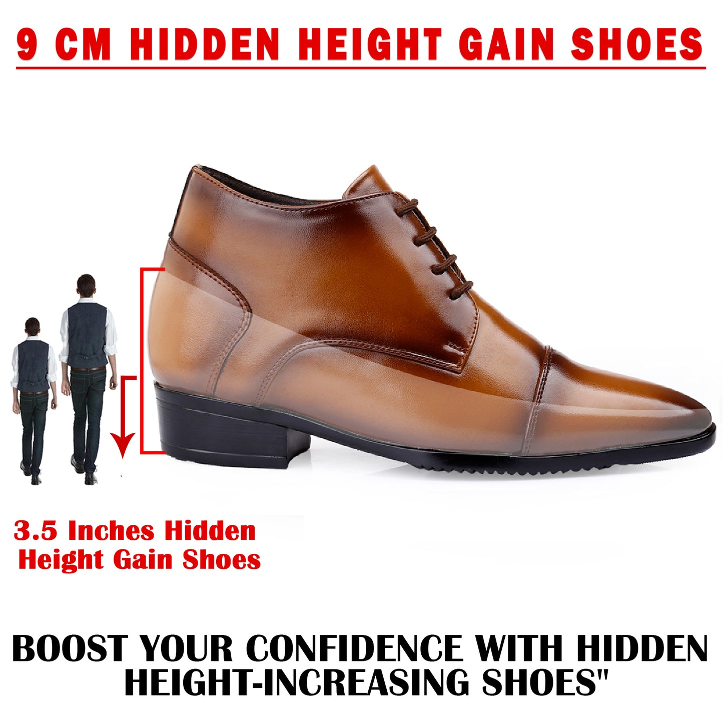 Men's Elevator Dress Shoes – 3.5 Inch (9CM) Height Increase