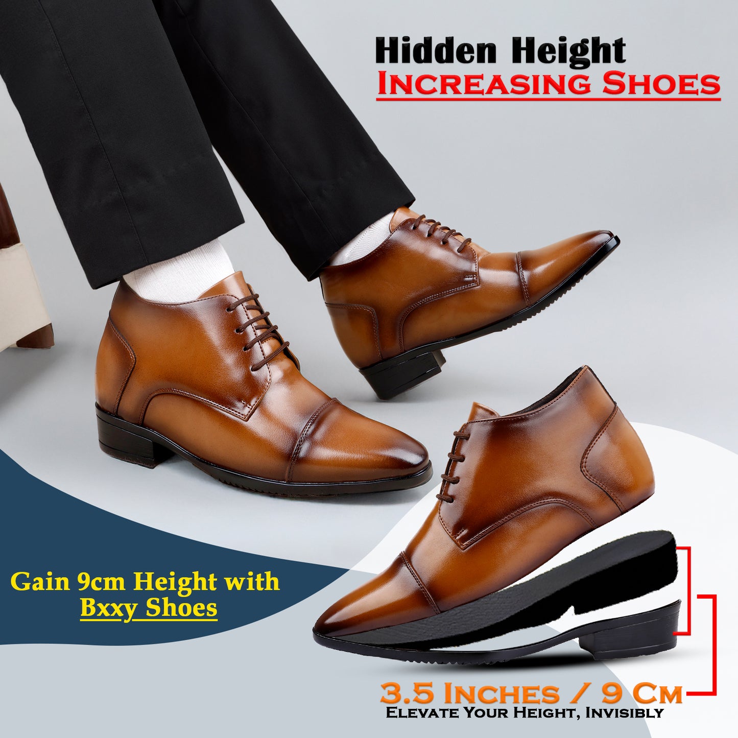 Men's Elevator Dress Shoes – 3.5 Inch (9CM) Height Increase