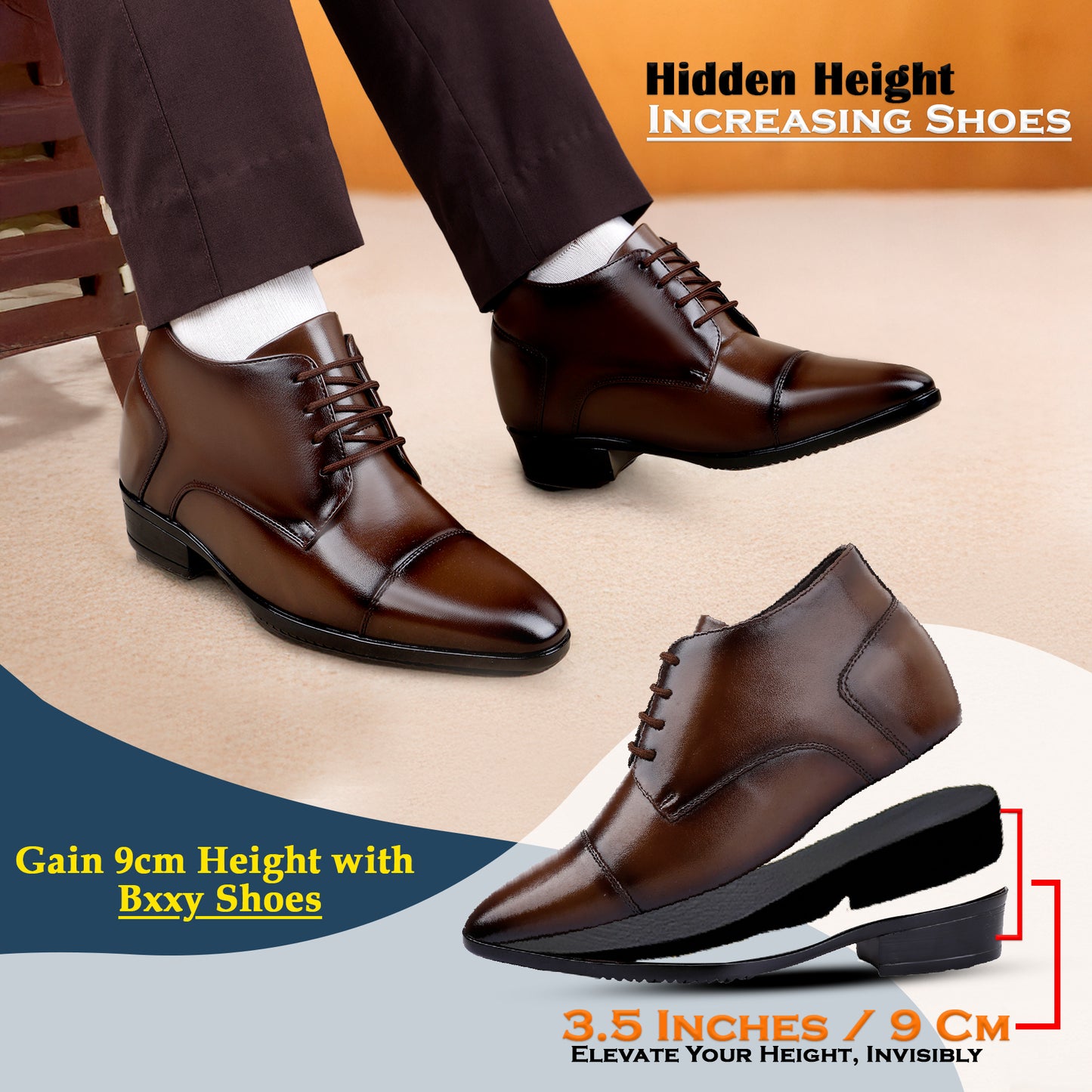 Men's Elevator Dress Shoes – 3.5 Inch (9CM) Height Increase