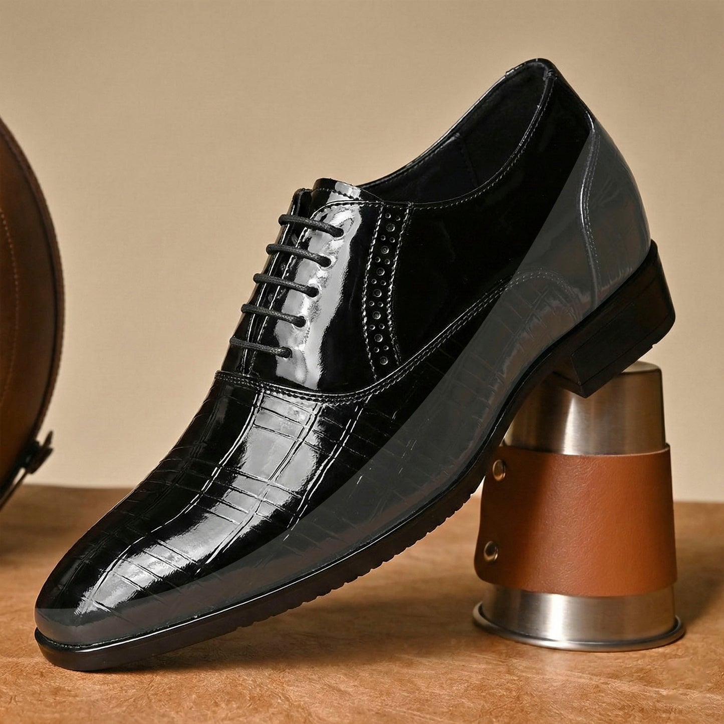 BXXY Mens Formal Elevator Shoes 3.5 Inch Height Increase Lace Up Design