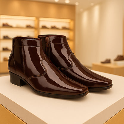 Men's Formal Elevator Boots – Add 5 to 6 cm (2") Height – High Heel Patent Leather Shoes