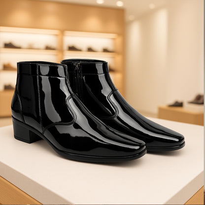 Men's Formal Elevator Boots – Add 5 to 6 cm (2") Height – High Heel Patent Leather Shoes