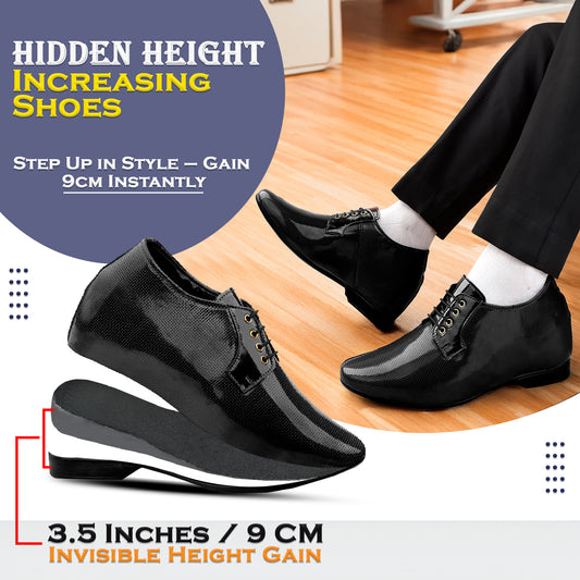 BXXY Men’s Lace-Up Patent Oxford Formal Shoes – Built-In 3.5 Inch (9 cm) Height Increase