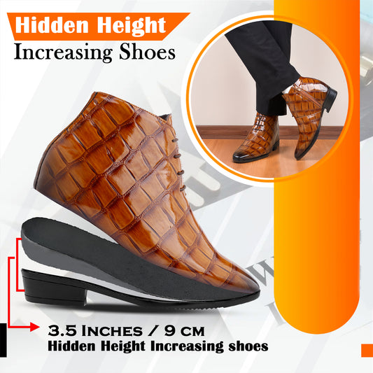 Men's 9 cm Hidden Heel Formal Lace-Up Shoes – Shiny Black Finish