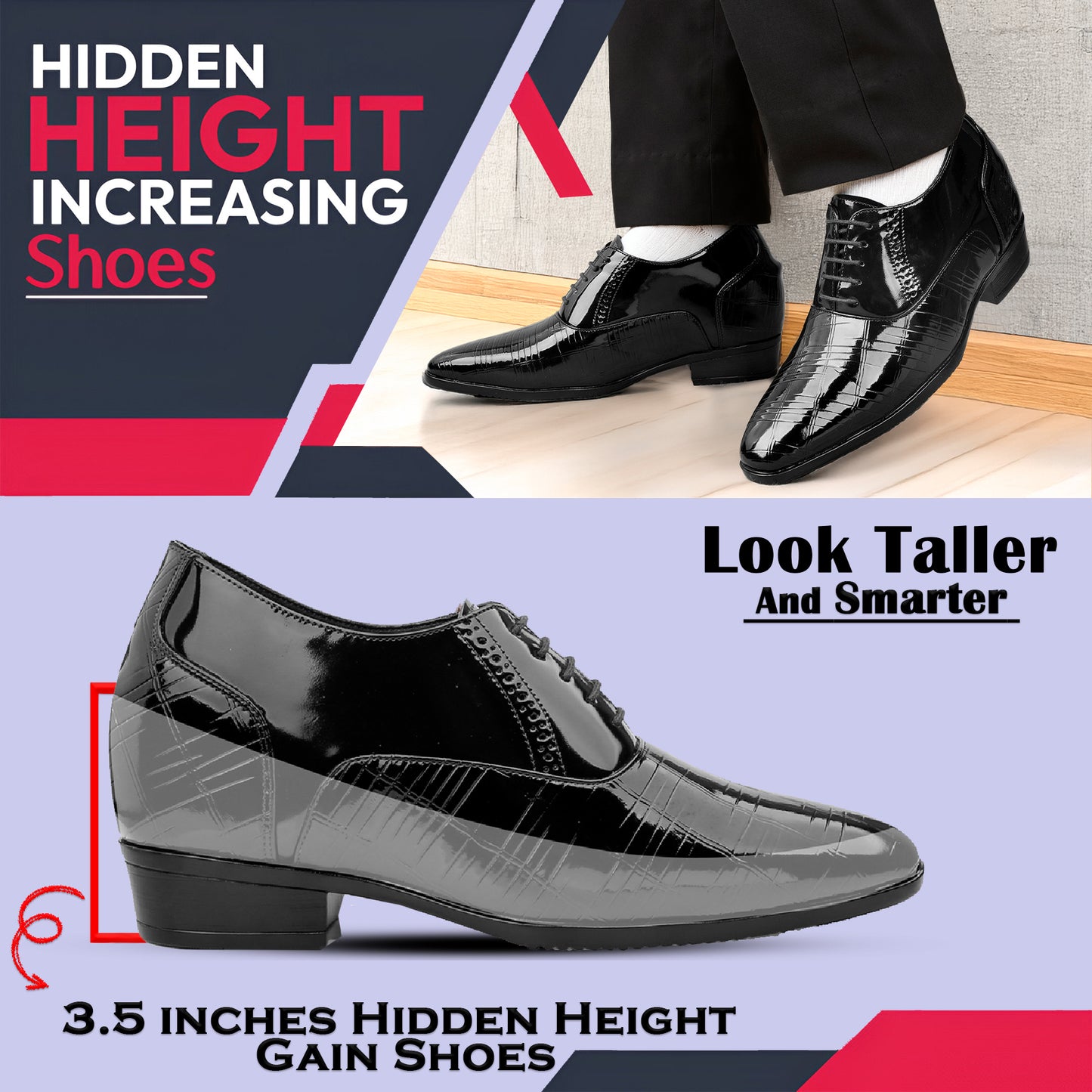 3.5 Inch (9CM) Hidden Height Boost, Glossy Formal Style