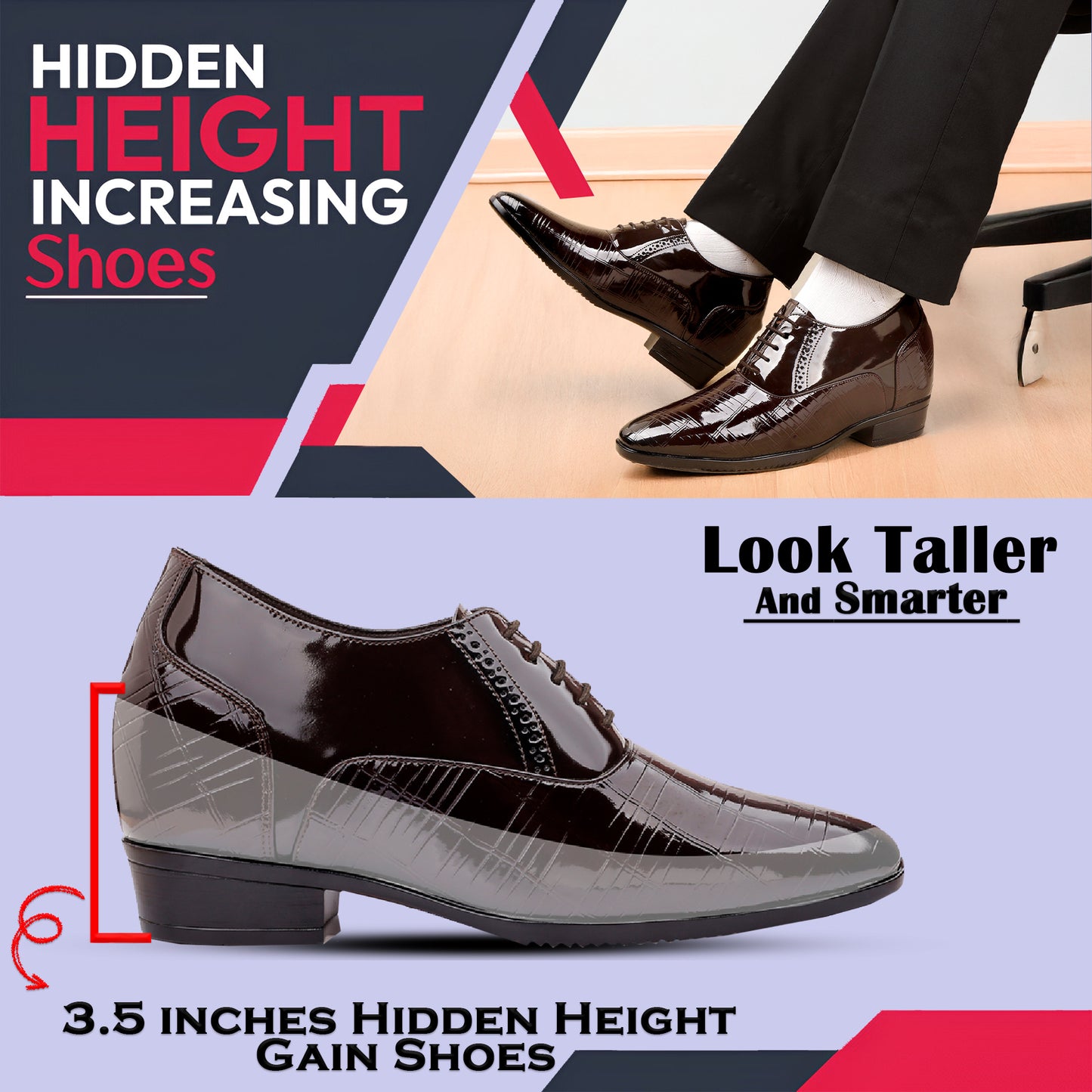 3.5 Inch (9CM) Hidden Height Boost, Glossy Formal Style