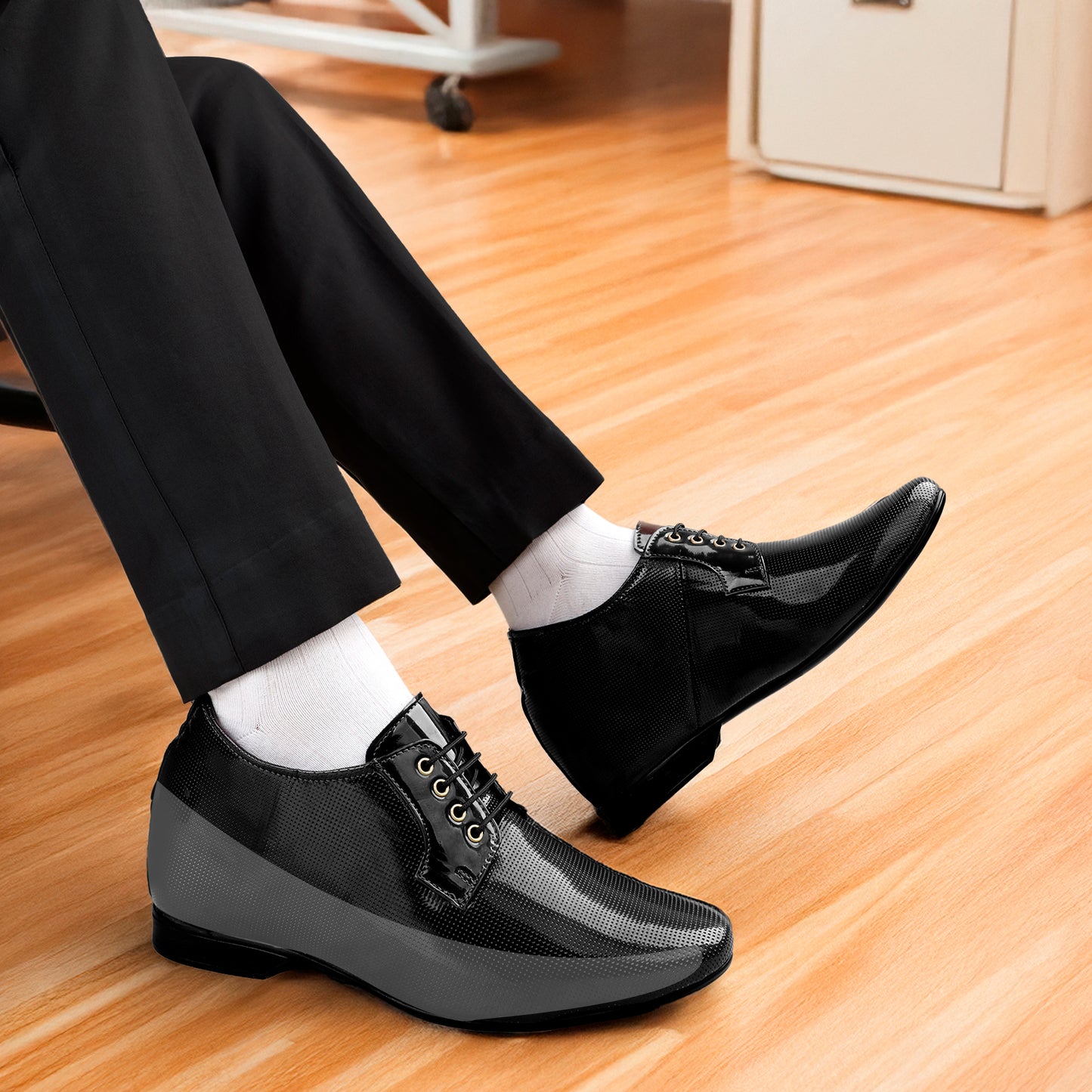 BXXY Patent Leather Oxford Lace-Up Party Shoes – 9 cm (3.5 Inch) Height Increase