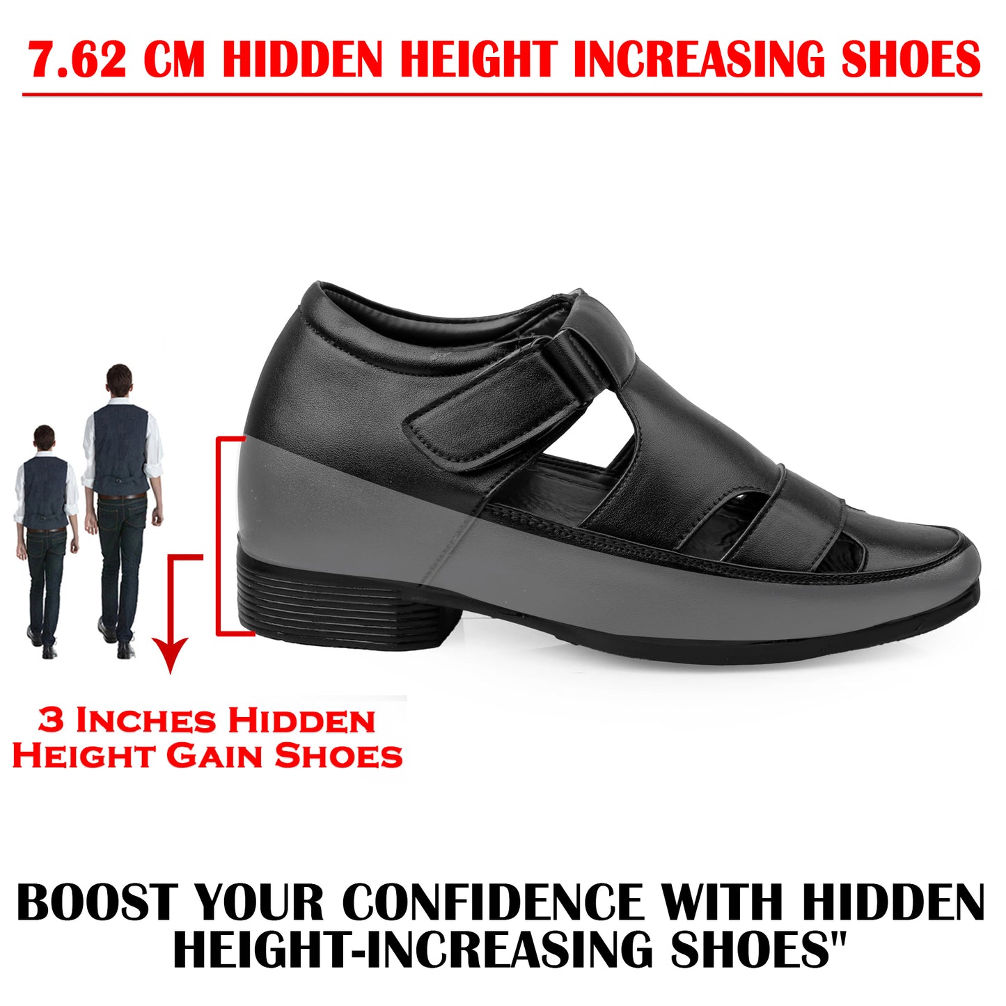 BXXY Comfort Height Sandals Invisible 7.62 CM Lift for Everyday Wear