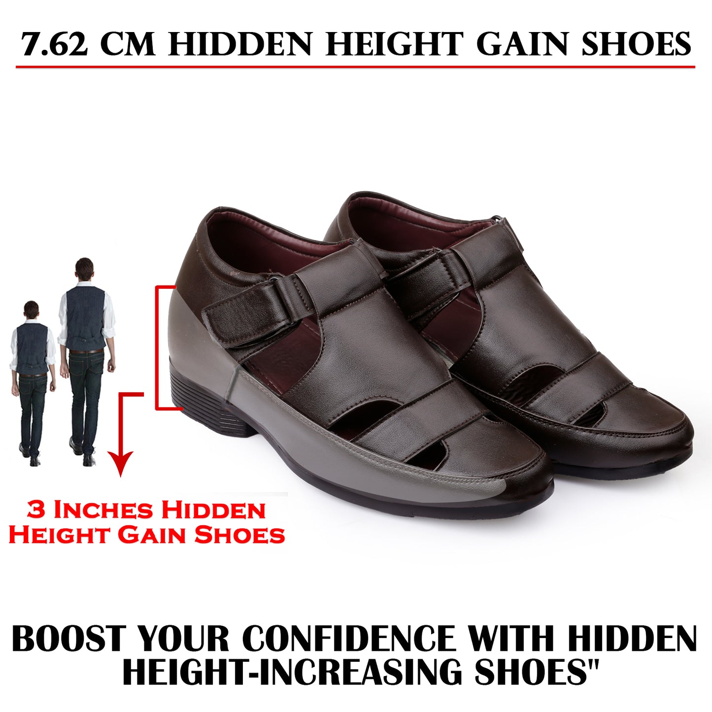 BXXY Comfort Height Sandals Invisible 7.62 CM Lift for Everyday Wear