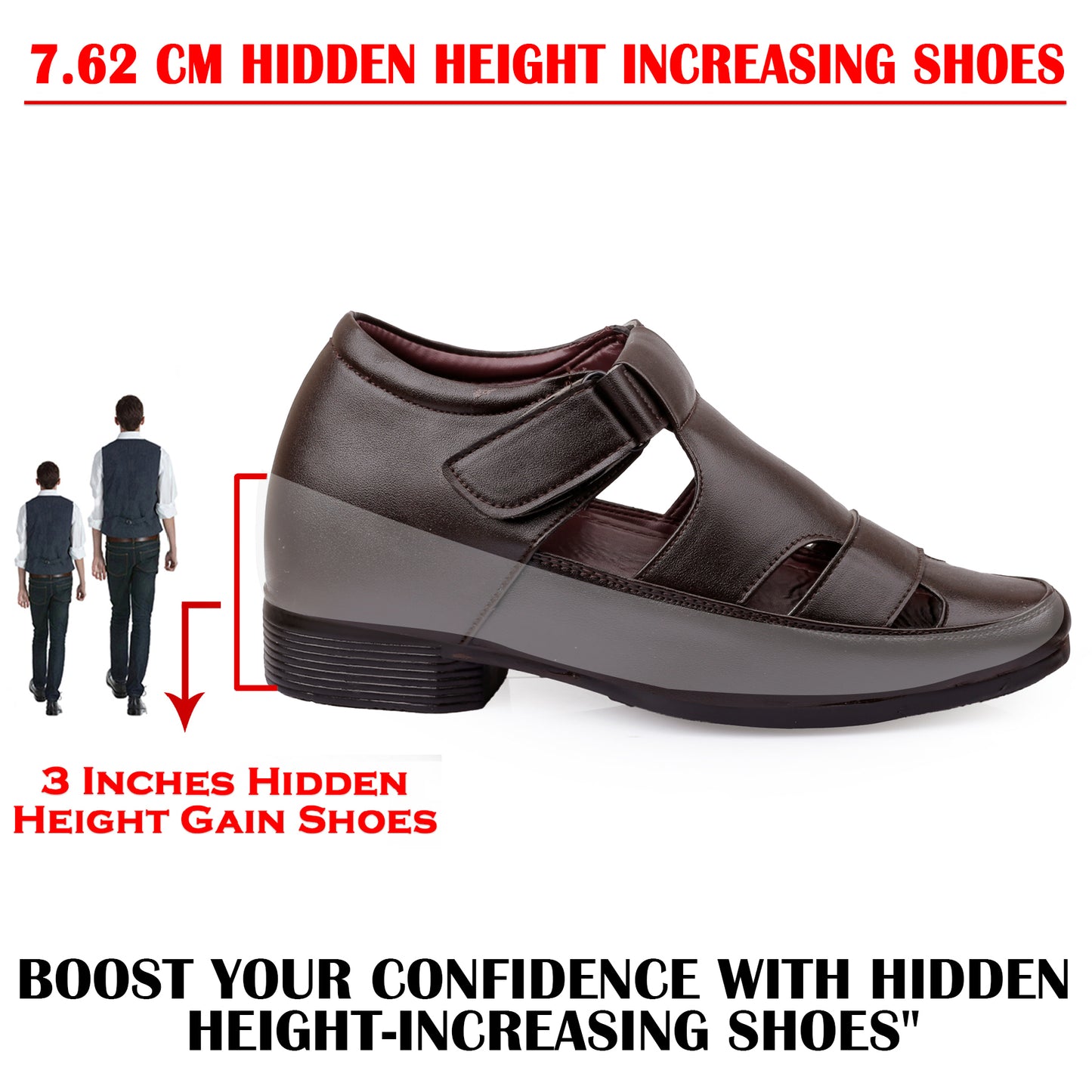 BXXY Comfort Height Sandals Invisible 7.62 CM Lift for Everyday Wear