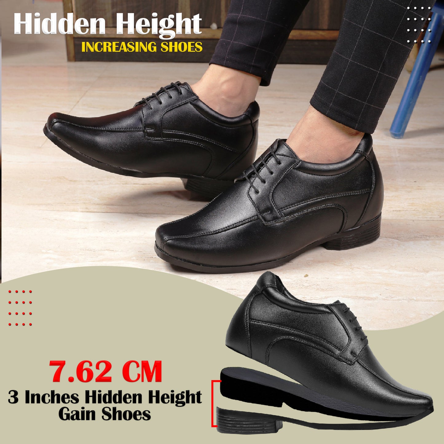 Bxxy's 3 Inches Hidden Height Premium Lace-up Shoes