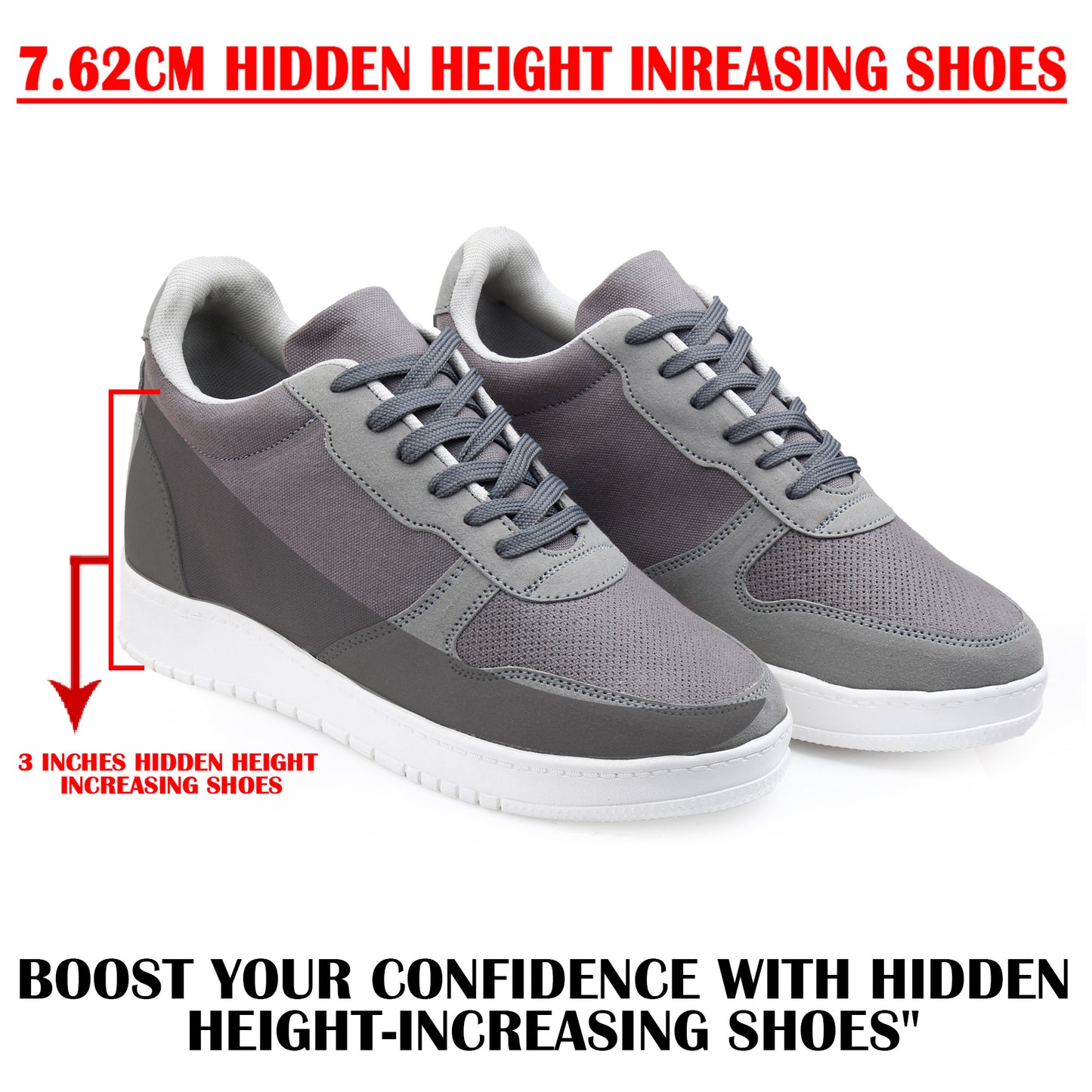 Men's 3 Inch Hidden Height Increasing Shoes