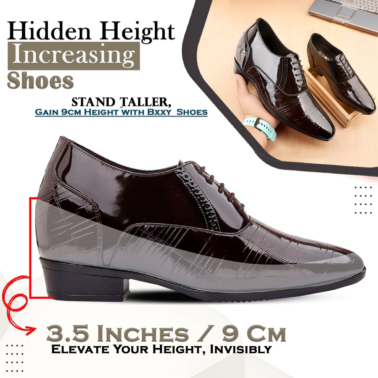 BXXY Mens Classic Height Increasing Shoes Smart Formal Party Wear