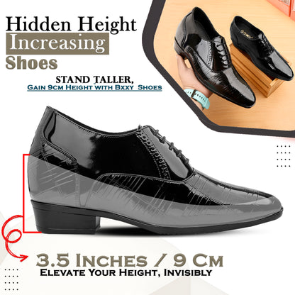 Shiny Black Elevator Shoes – 3.5” Boost for Smarter Look
