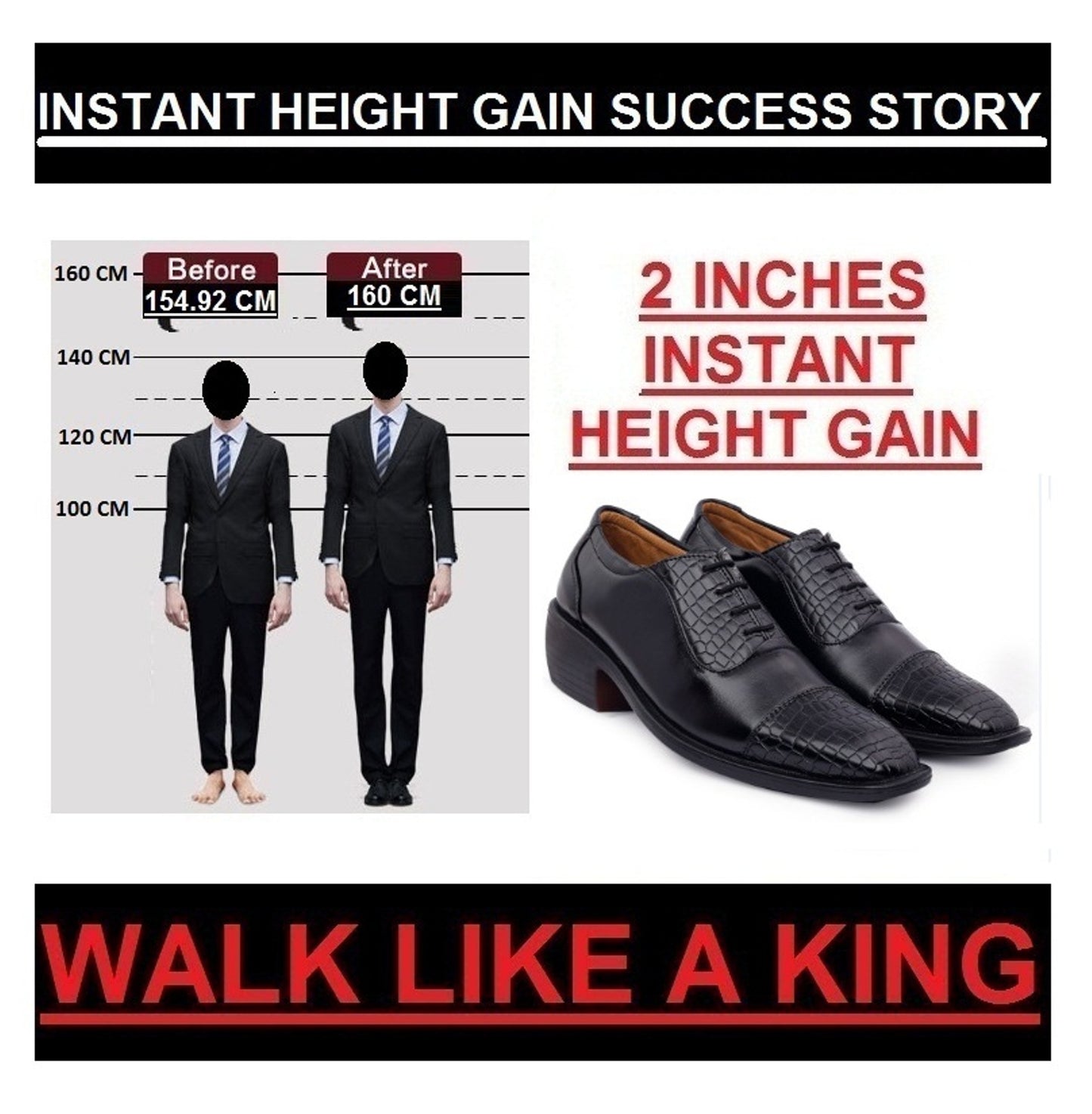 BXXY Men's Height Increasing Fashionable Formal and Casual Wear Lace-Up Shoe