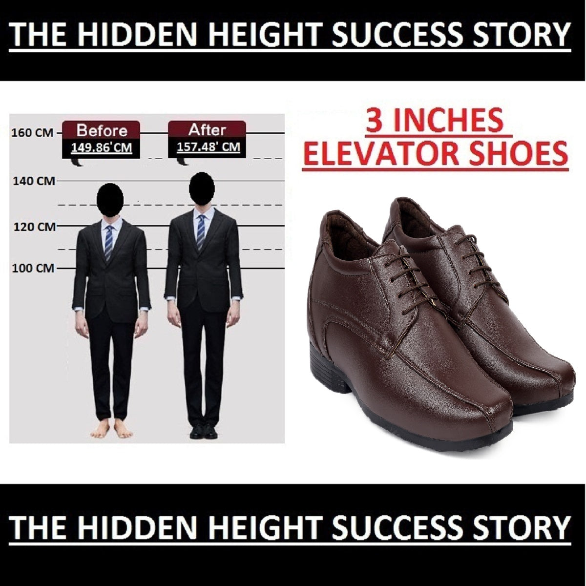 Mens 3 Inches Hidden Height Elevator Partywear Lace up Formal Shoes