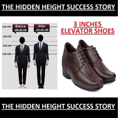 Mens 3 Inches Hidden Height Elevator Partywear Lace up Formal Shoes