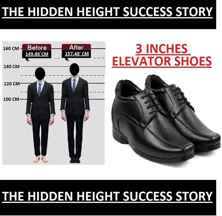 Mens 3 Inches Hidden Height Elevator Partywear Lace up Formal Shoes