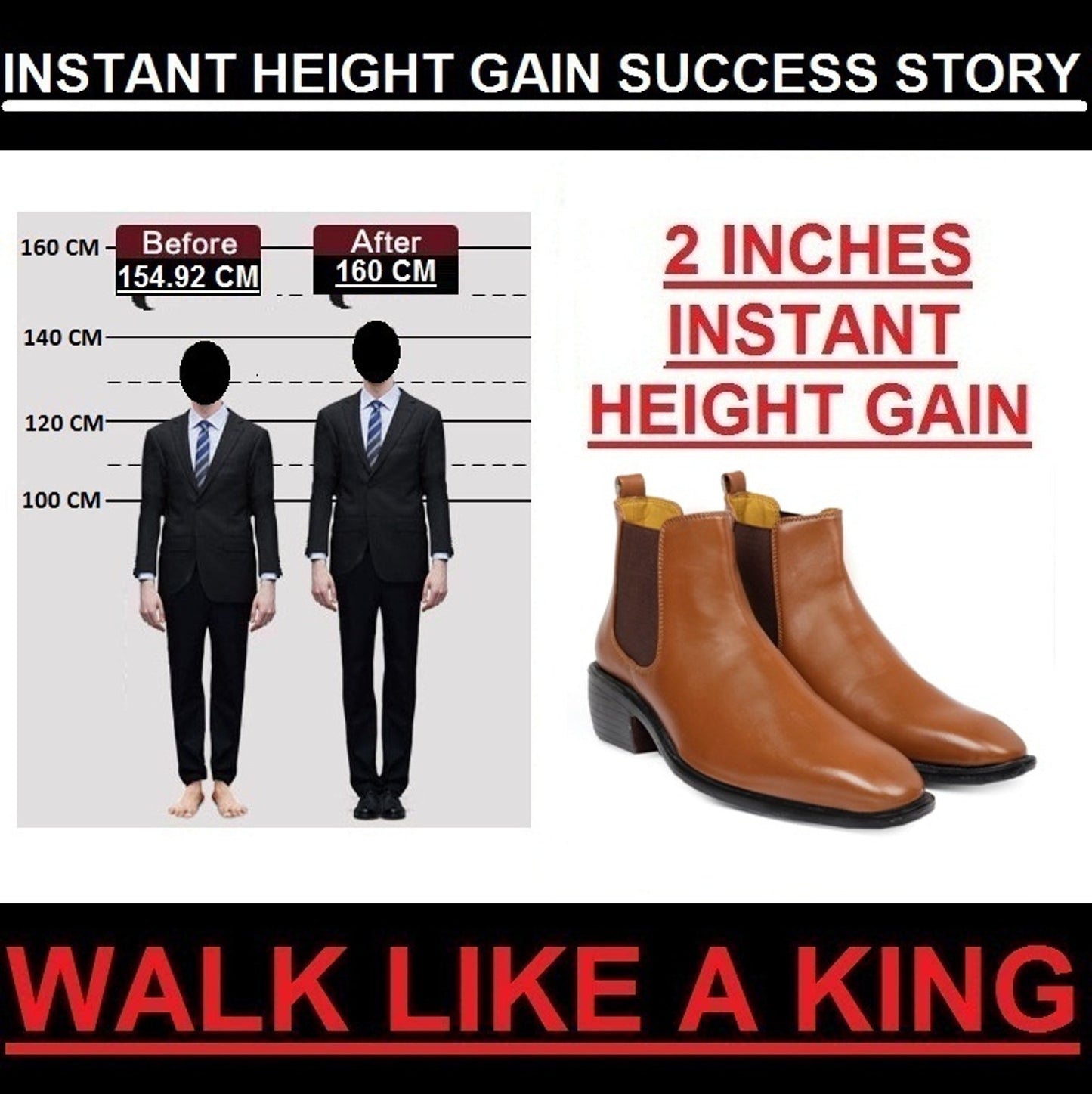 Men's 2 Inch Hidden Height Increasing  High-end Fashionable Chelsea Boots