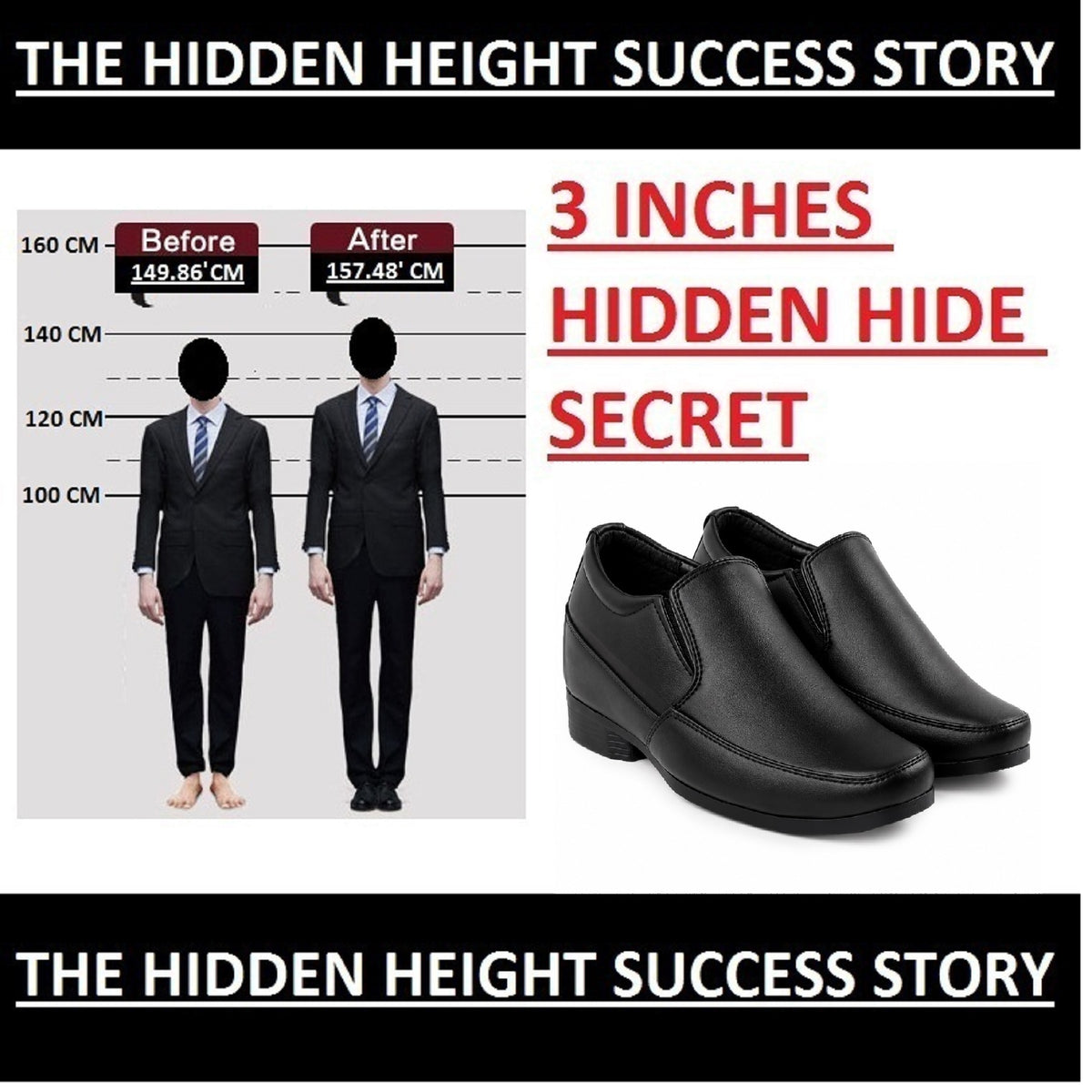 BXXY Mens 3 Inches Hidden Height Increasing Formal Wear Slipon Shoes