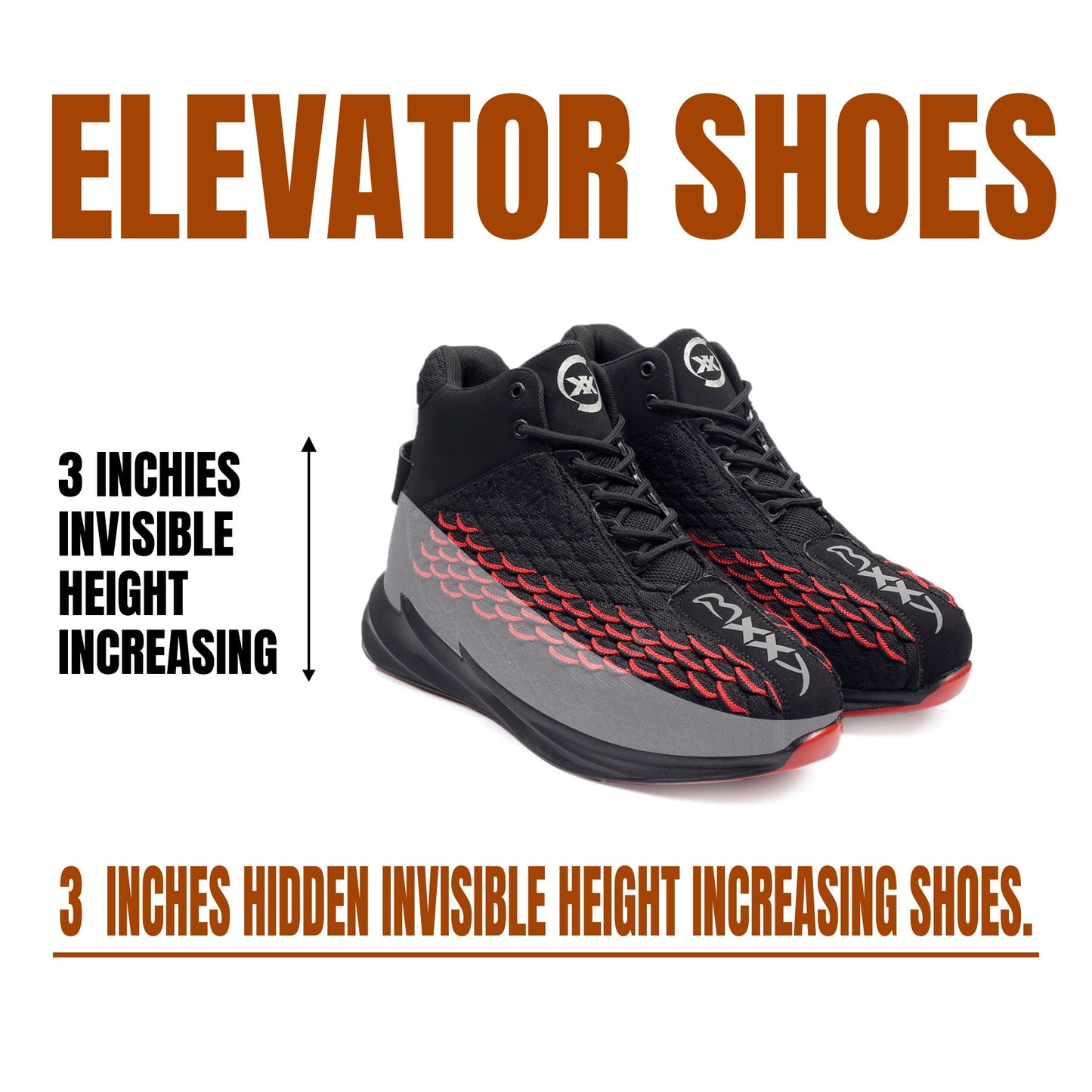 BXXY Men's 3 Inch Hidden Height Increasing/Height Elevator Stylish Casual Sports Running Shoes