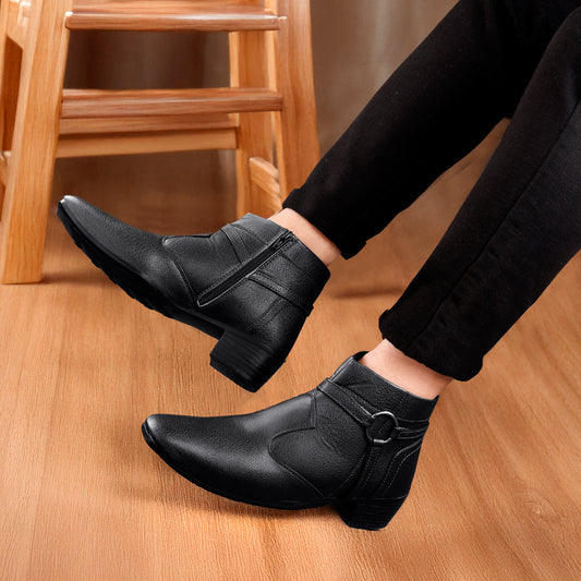 BXXY 2 Inch Height Increasing Office Wear Zipper and Buckle Boots