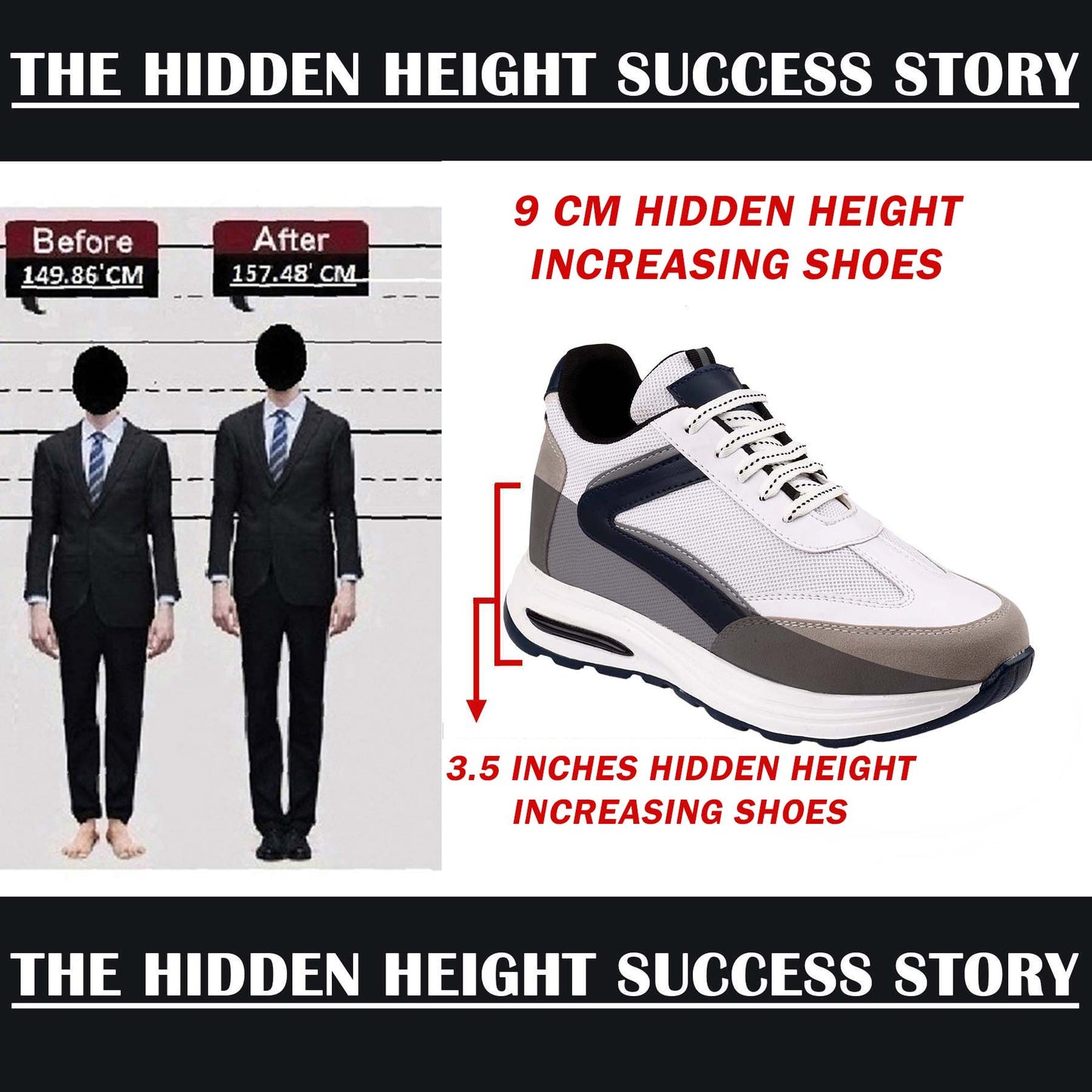 Bxxy Mens 9cm Height Increasing Sports Shoes Hidden Elevator Boost