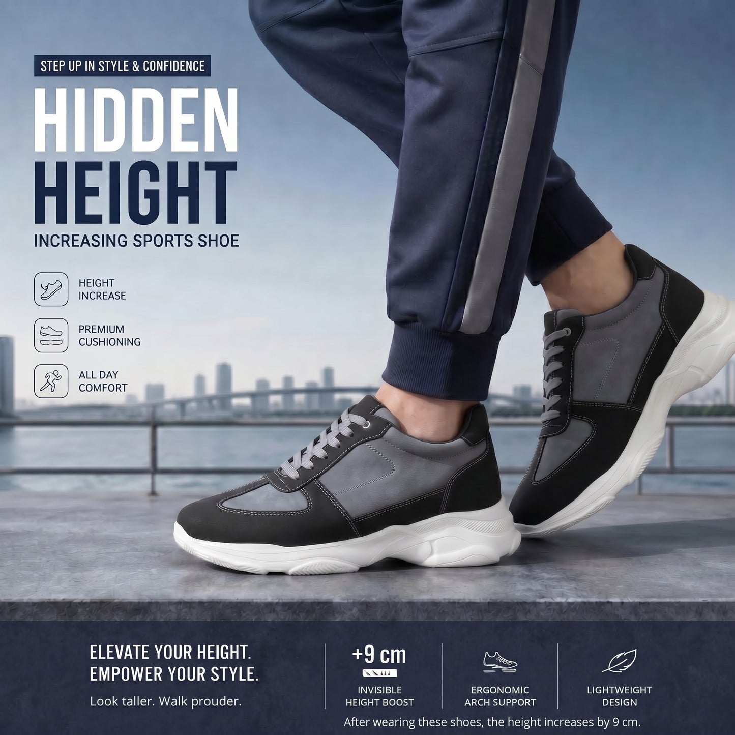 Premium Hidden Height Shoes for Men 9 CM Elevator Casual Sneakers