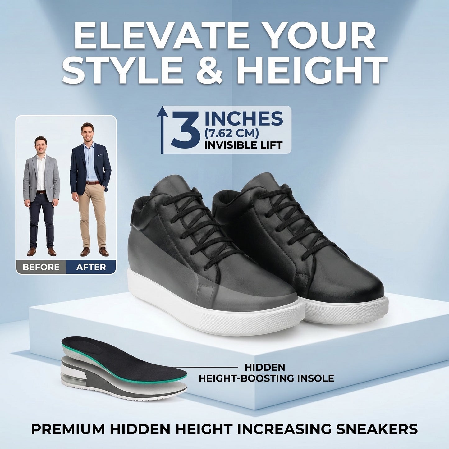 BXXY Elevator Shoes Add 7.62 CM Height with Style & Confidence