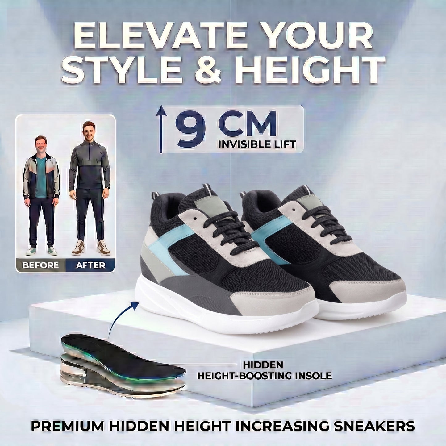 BXXY Mens 9 CM Hidden Height Increasing Shoes with EVA Sole