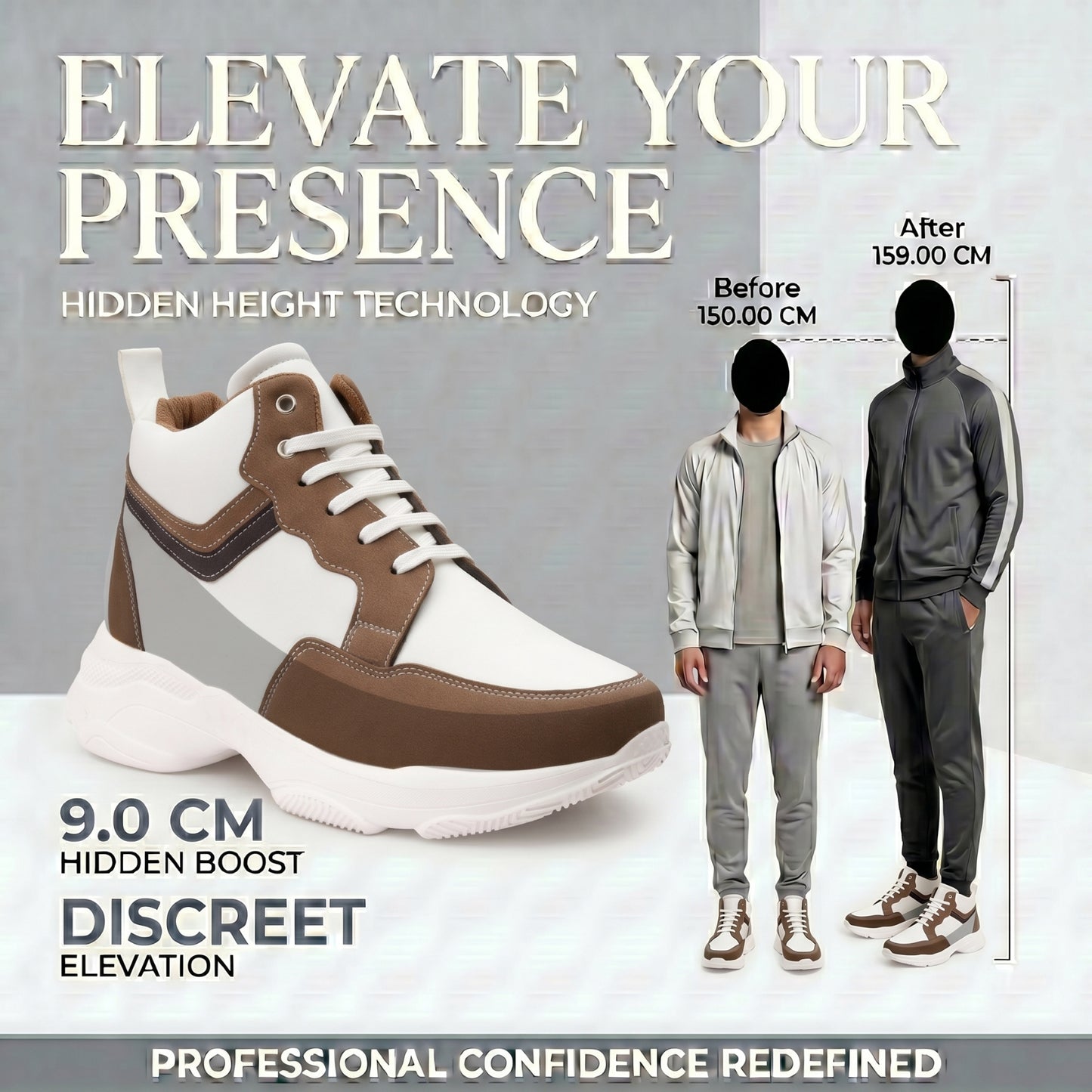 BXXY Modern Height Increasing Shoes with 9CM Hidden Elevation