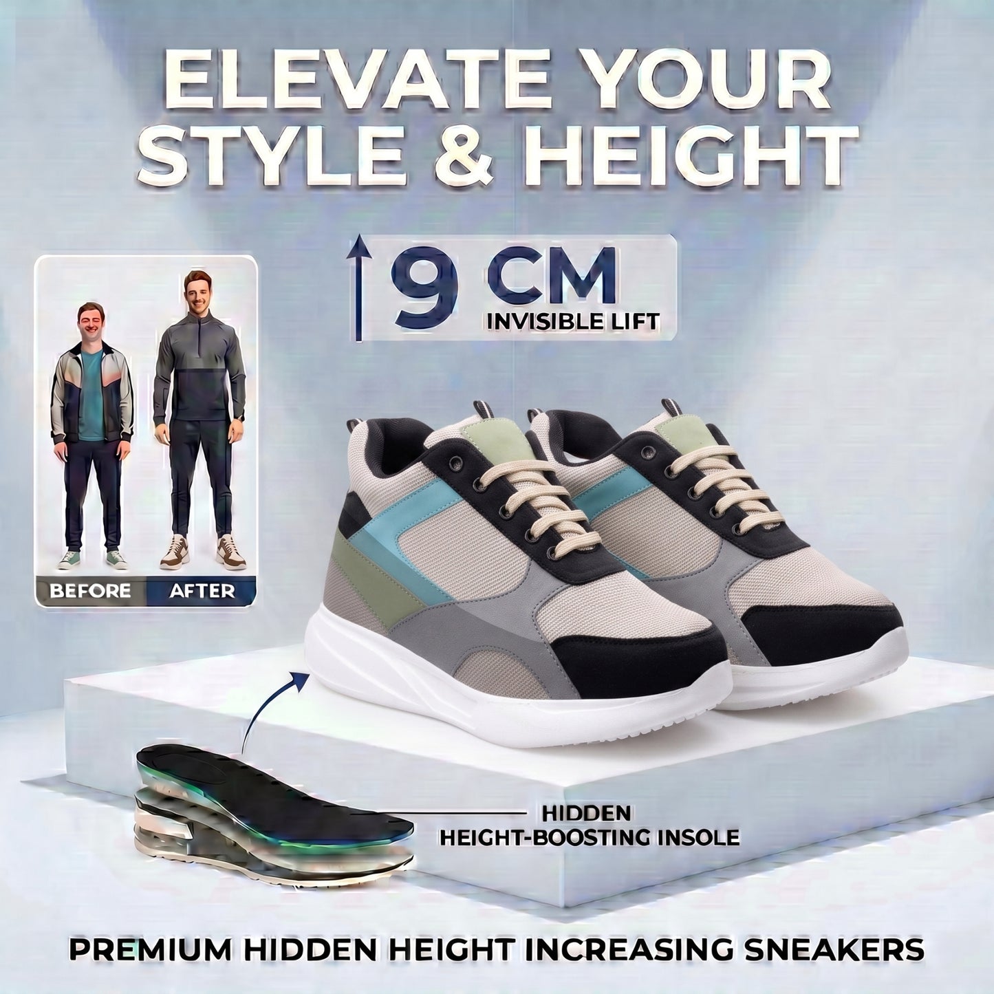 BXXY Mens 9 CM Hidden Height Increasing Shoes with EVA Sole