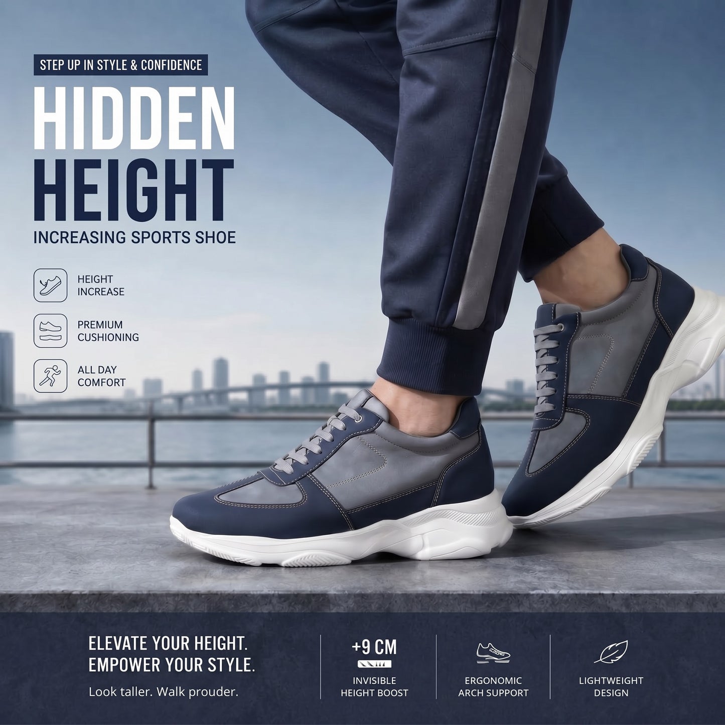 Premium Hidden Height Shoes for Men 9 CM Elevator Casual Sneakers