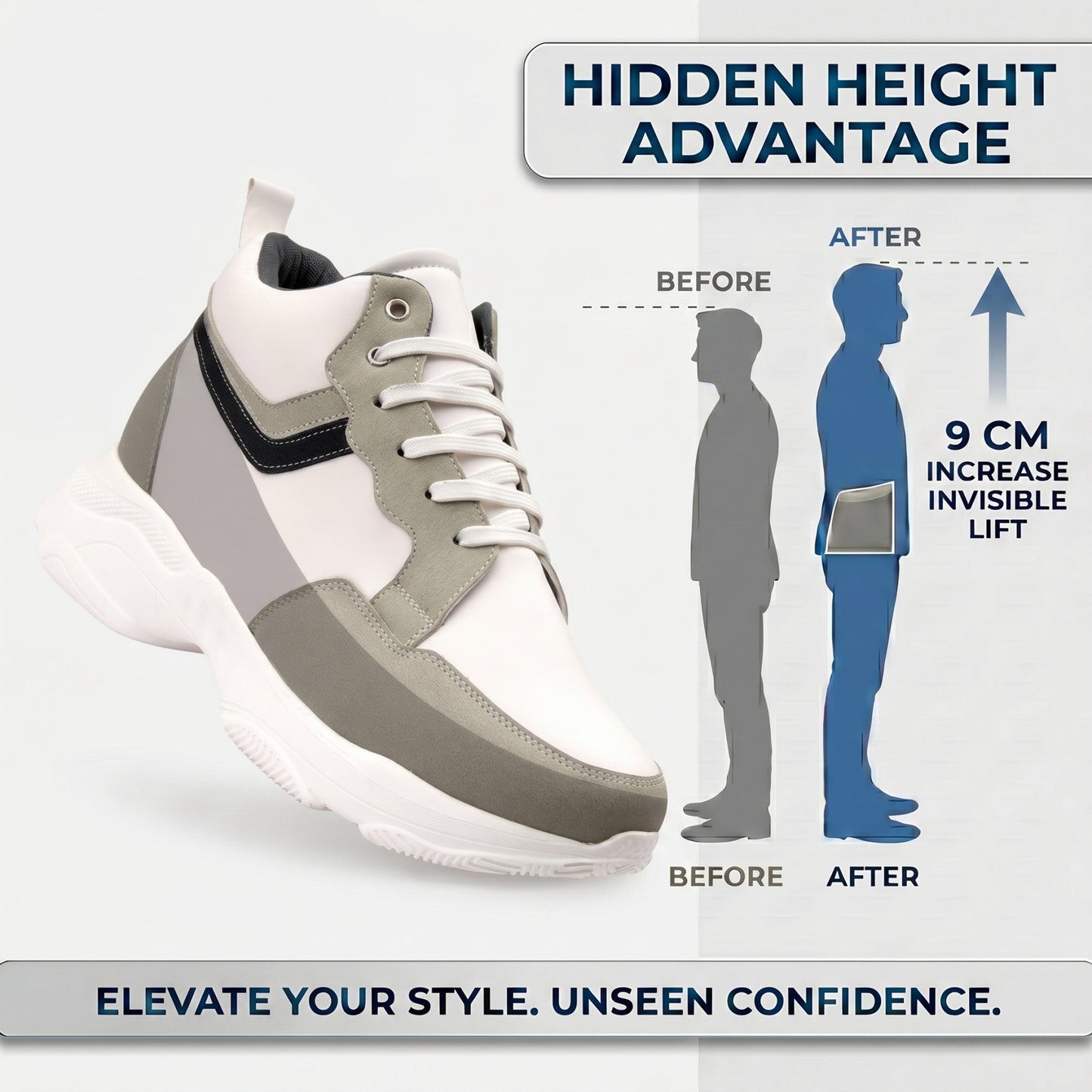 BXXY Modern Height Increasing Shoes with 9CM Hidden Elevation